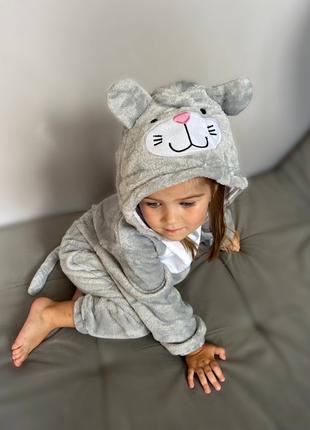 Детский кигуруми серый котик, Пижама котик для малышей
