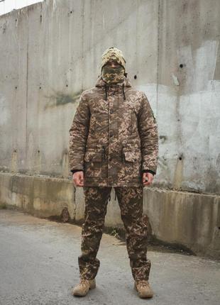 Военный теплый тактический костюм пиксель. Бафф в подарок