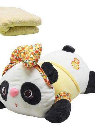 Мягкая игрушка с пледом "Панда" (желтая)