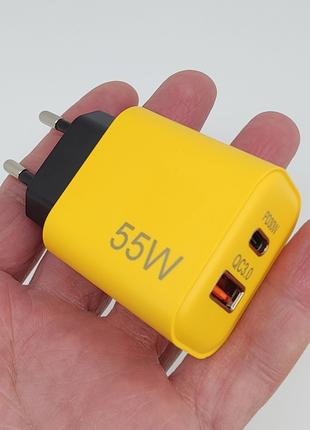 55W Зарядное устройство с USB и type-C для телефона с быстрой ...