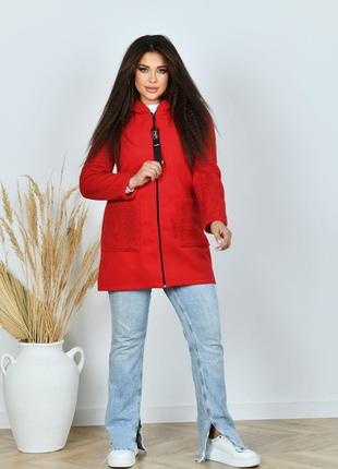 Женское пальто из кашемира цвет красный р.52/54 442812
