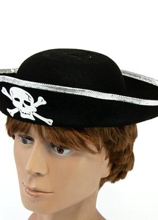 Шляпа пирата фетр (черный с серебром)