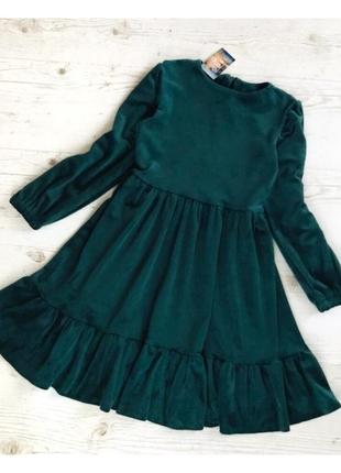 Детское платье зеленое бархатное, размер 116