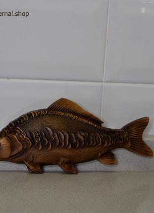 Карп зеркальный рыба резная деревянная размер 20 х 9 см.