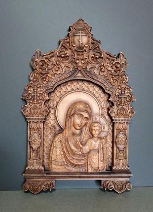 Икона казанская божья матерь в резном киоте деревянная размер ...