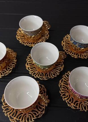 Набор турецких чашек для кофе и чая 6 шт. Золото (Чашки разноц...