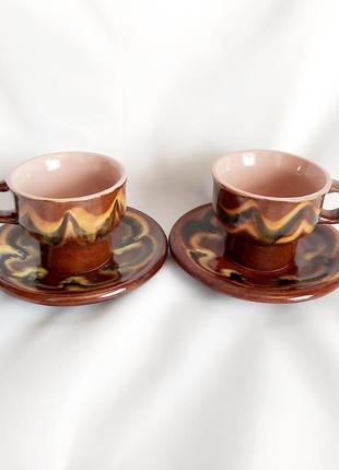 Чашка васильковская майорика керамика винтажная чайная пара