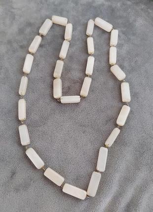 Ожерелье белый агат бусы натуральный камень винтаж