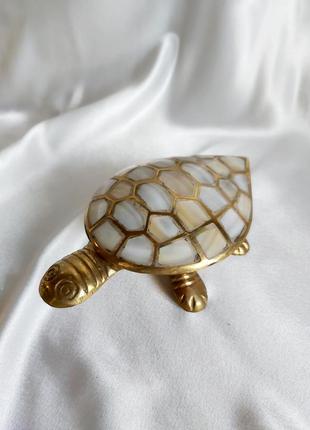 Шкатулка бронзовая перламутр черепаха винтажная