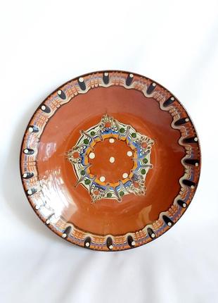 Тарелка настенная майолика винтажная керамическая