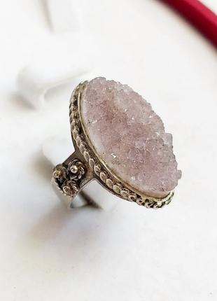 Кольцо розовый кварц винтаж кольца натуральный камень