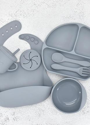 Силиконовая посуда для детей SP-Y18 набор серого цвета ПРЕМИУМ...