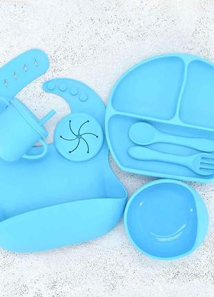 Силиконовая посуда для детей SP-Y9 набор голубого цвета ПРЕМИУ...