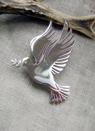 Брошка голуб миру срібляста брошка у вигляді птаха. колір срібло
