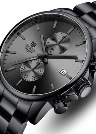 Стильные мужские кварцевые часы в черном цвете с японским меха...
