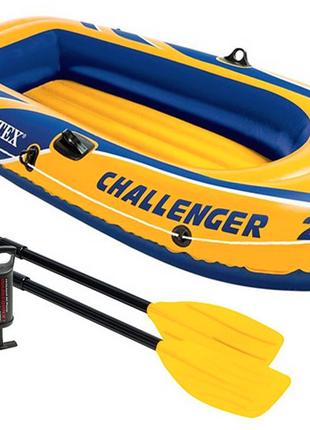 Лодка надувная INTEX "Challenger 2" (до 200 кг), винил, с весл...
