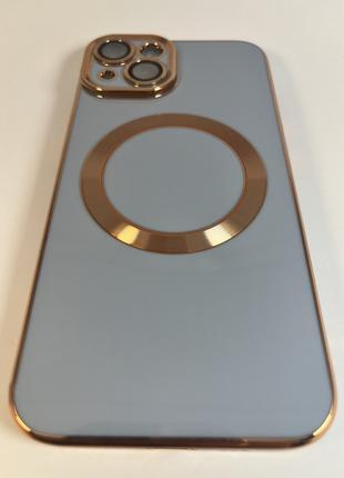 Чехол на Айфон iPhone15 plus Magsafe Голубой непрозрачный