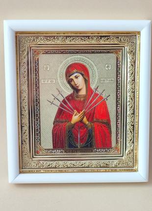 Семистрельная икона Божией Матери в прямом киоте 17×15×2,5 см