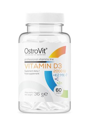 Vitamin D3 2000 IU+K2+MK-7+C+Zn (60 caps)