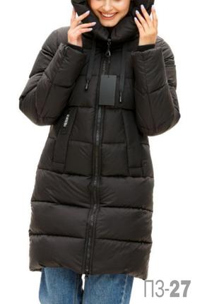 Зимняя молодёжная удлинённая женская куртка (полупальто) в чер...