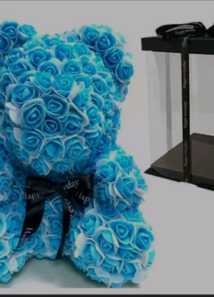 Мишко з 3D троянд 40см з бантом iTrendy + подарункова упаковка