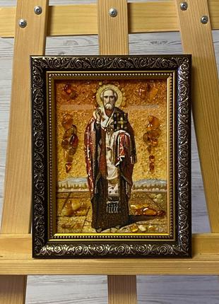 Ікона Святий Миколай з бурштину 15*20см