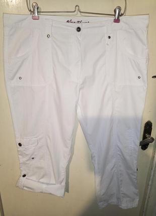Лёгкие,белые брюки-капри-бриджи с карманами, 2 в 1,большого ра...
