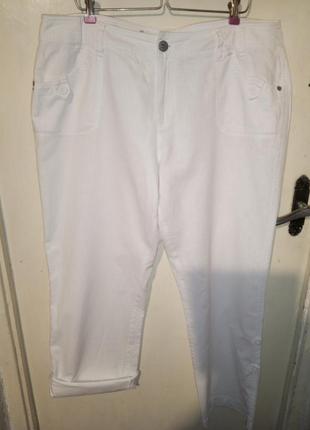 Льняные-коттон,широкие,белые брюки-капри-бриджи 3 в 1,бохо,бол...