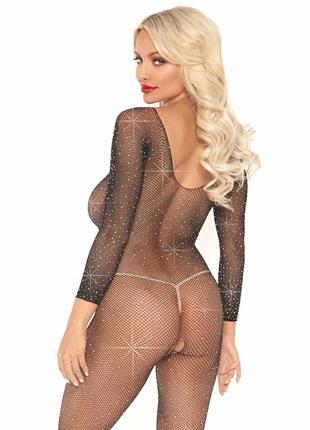 Боди с рукавами в сеточку со стразами Leg Avenue Fishnet sleev...