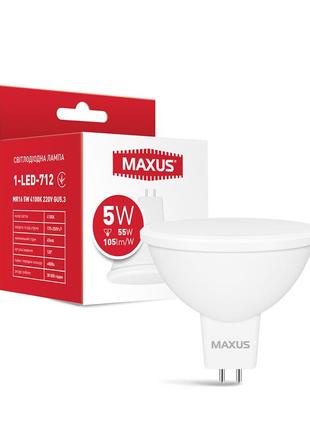 Светодиодная лампа maxus 1-led-712 mr16 5w 4100k 220v gu5.3