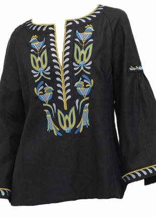 Блуза гармонія чорна льняна, галерея льону,  42-56рр.