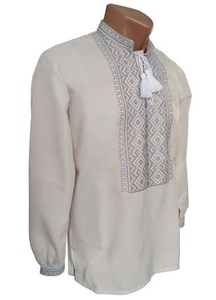 Льняная Рубашка Вышиванка для мальчика Серая вышивка р.92-140