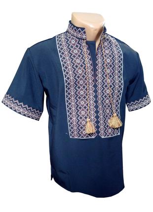 Мужская Рубашка Вышиванка с коротким рукавом Черная р. 42 - 56
