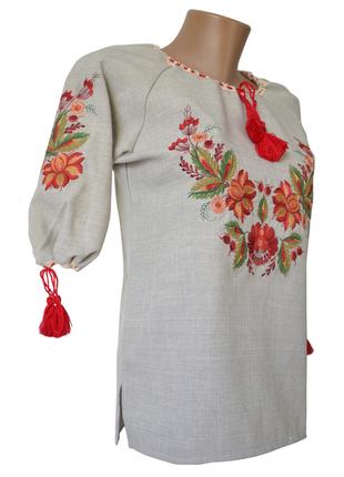 Женская Вышиванка рубашка Лен Поле бежевая р.42 - 60