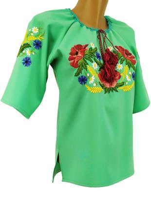 Рубашка Вышиванка для девочки Подросток зеленая р.140-176