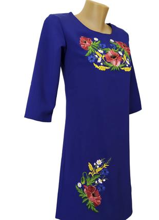 Летнее платье вышиванка Женское синее размер 42 44 46 48
