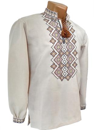 Рубашка Вышиванка для мальчика Коричневый орнамент лен р.92 - 140