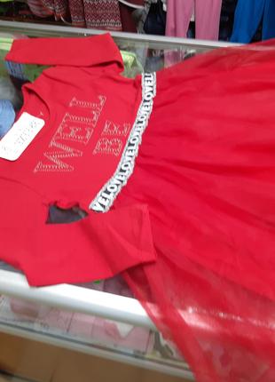Платье Нарядное для девочки фатиновая юбка красное р.128 134