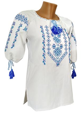 Вышитая блузка рубашка для девочки голубой р.140 - 176