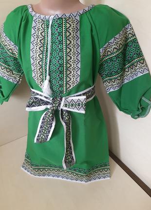 Платье Вышиванка с поясом для девочки габбардин зеленое р.110 ...