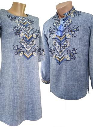 Сукня вишиванка льон для дівчинки Підліткова синя р. 146 - 164