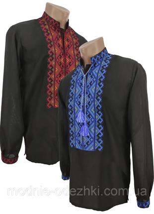 Рубашка вышиванка для мальчика Черная Домотканая р.140-176
