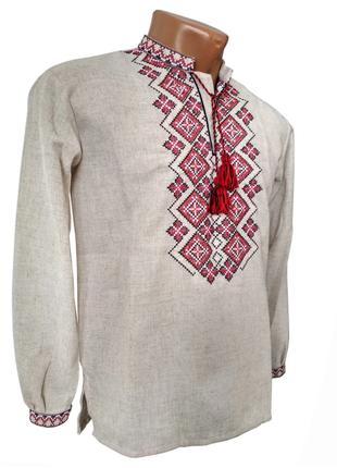 Рубашка Вышиванка мужская домотканый лен длинный рукав р. 42 - 58