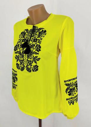 Шифоновая рубашка Женская вышиванка желтая р.44 - 60