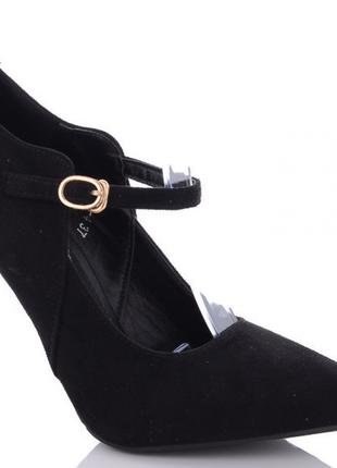Замшеві жіночі чорні туфлі на шпильці 36-39