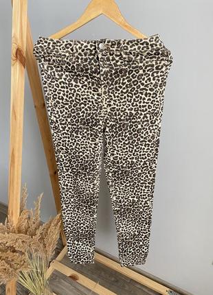 Коттоновые джинсы скинни брюки принт леопард