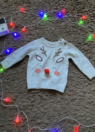 Новогодний свитер на малыша 6-9 месяцев