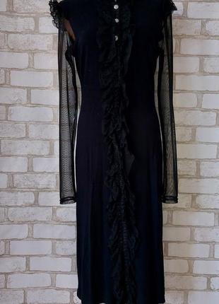 Платье черное женское с рукавом из сетки v&v