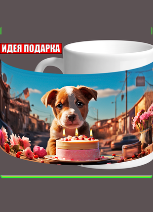 Кружка с собакой,щенок,Питбуль праздник,день рождения,подаркок