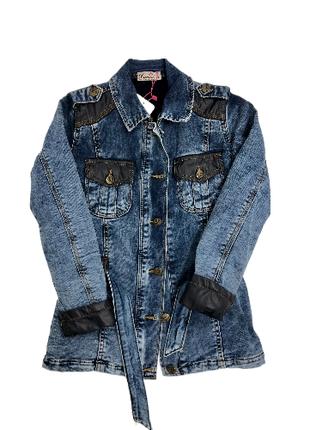 Утепленная джинсовая куртка для девочки, рост 122, 134 см.